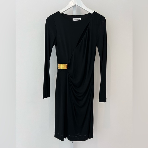 EMILIO PUCCI BLACK FAUX WRAP GOLD BUCKLE DRESS MODEL 36RH41 SIZE IT 40 / US 6 - Picture 3 of 17